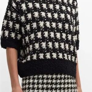 Lafayette 148 Elbow-Sleeve Houndstooth Sweater Women's Black and White NWT